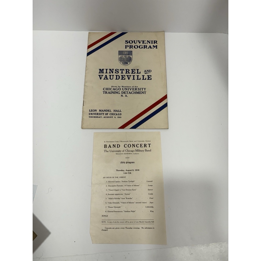 Minstrel and Vaudeville Souvenir Program Band Concert Chicago Univ Training 1918